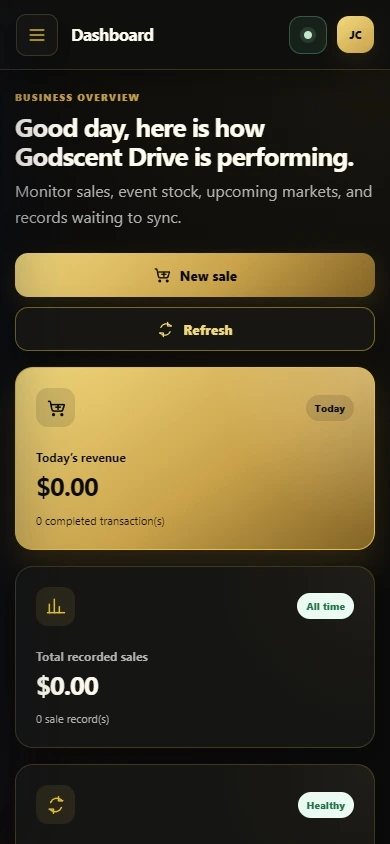 Godscent Drive POS interface adapted for a mobile screen