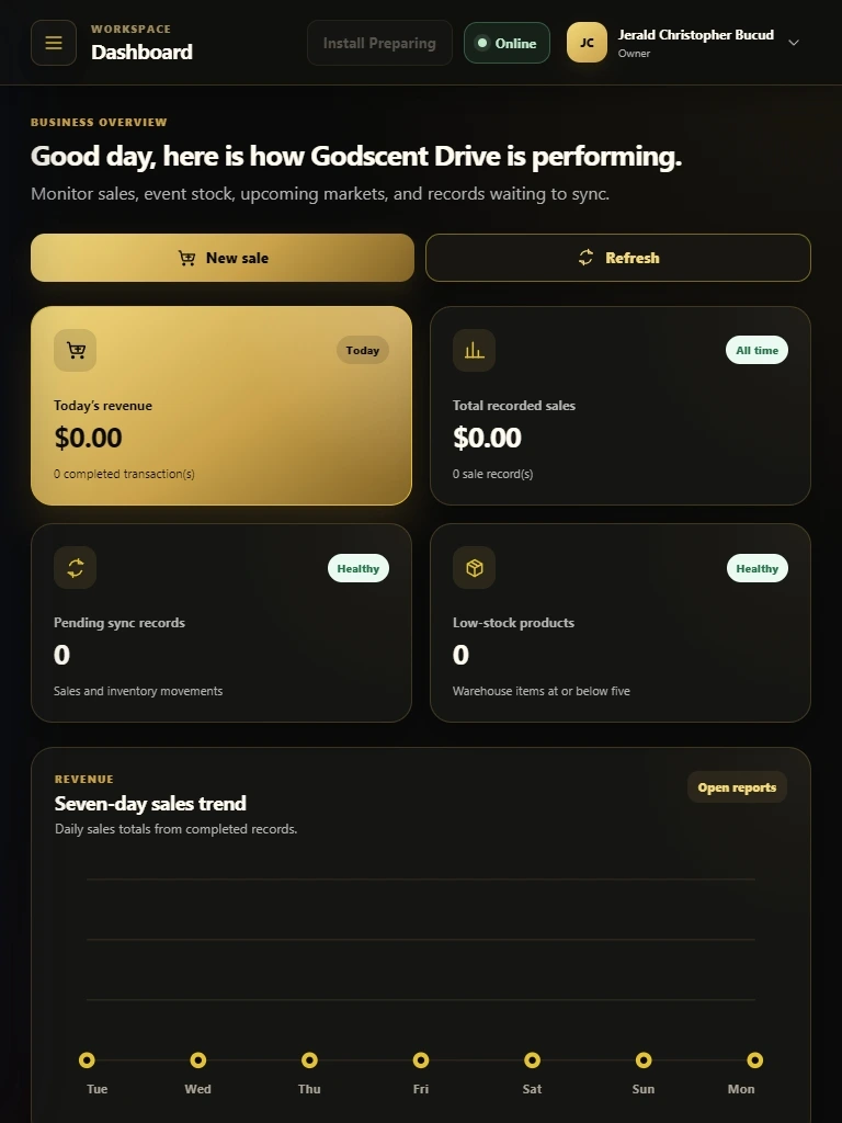 Godscent Drive POS interface adapted for a tablet portrait screen